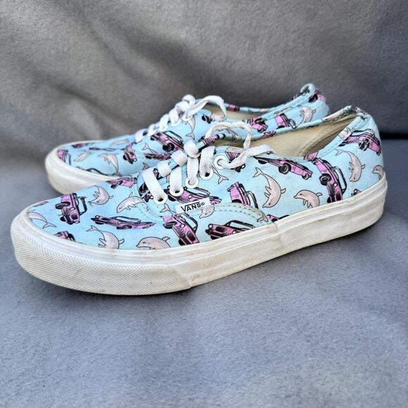 Vans Authentic Shoes‎ Size Mens 5.5 Womens 7 Blue Pink Car Dolphin Print Canvas main image 4